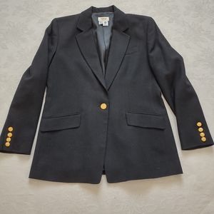Talbots pure new wool vintage black blazer gold tone crest buttons